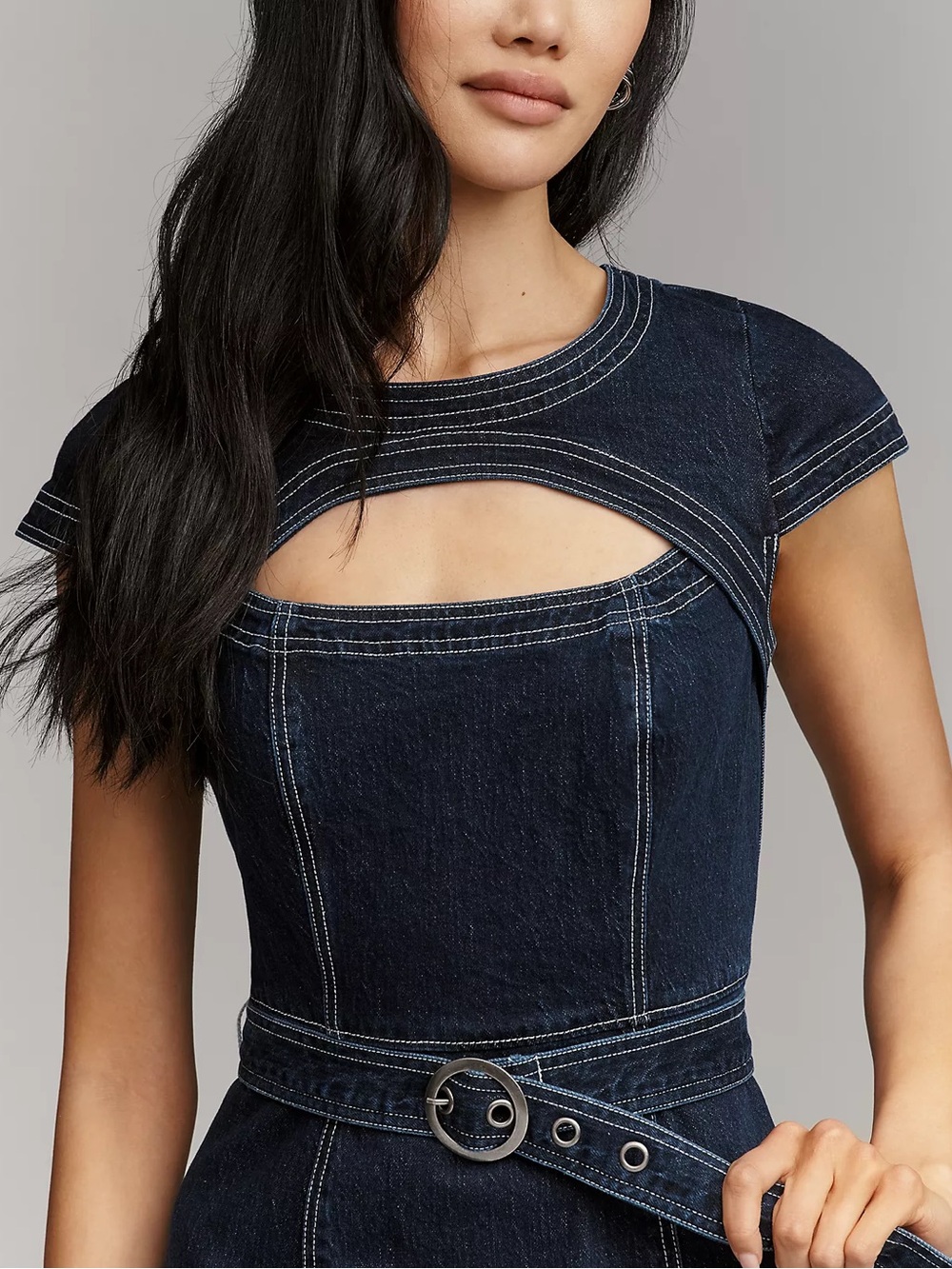 Anthropologie Pilcro Denim Belted Cutout Mini Dress - Picture 3 of 4